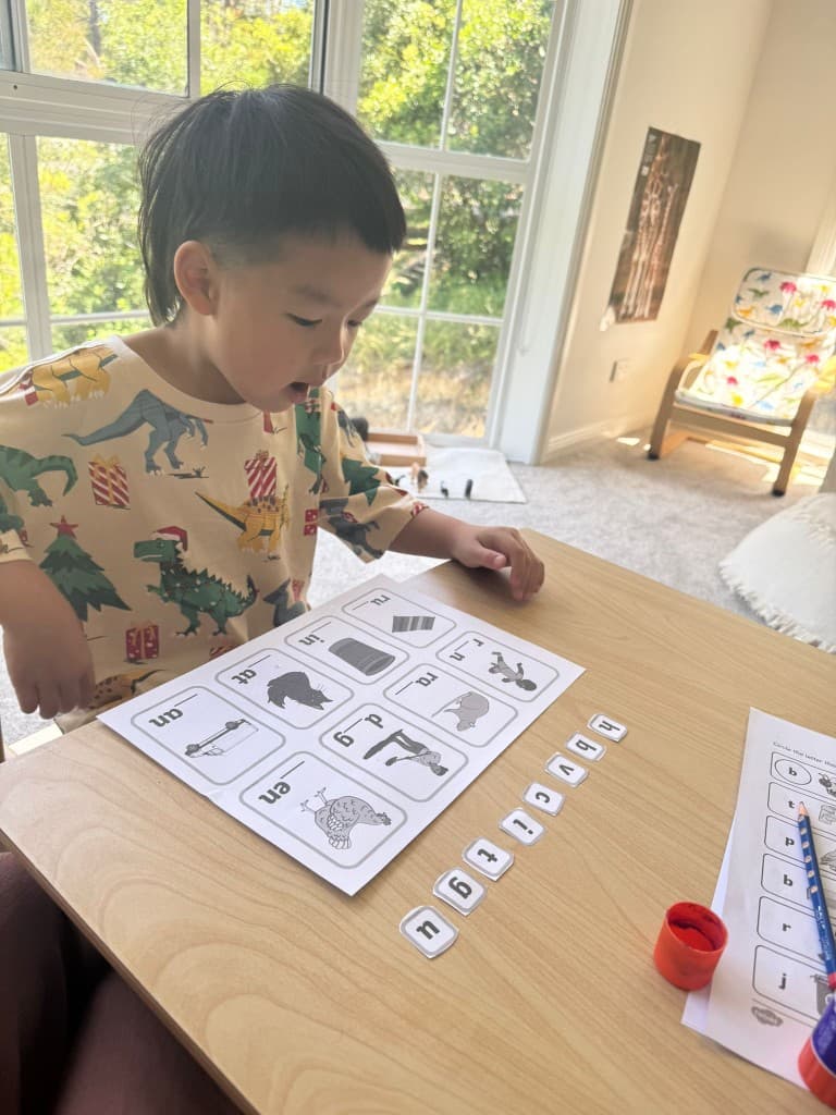 Phonics board with letter tile matching